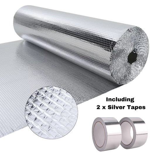 Basic 10m² Bubble Foil Reflective Campervan Insulation Kit + 2 x Silver Tape