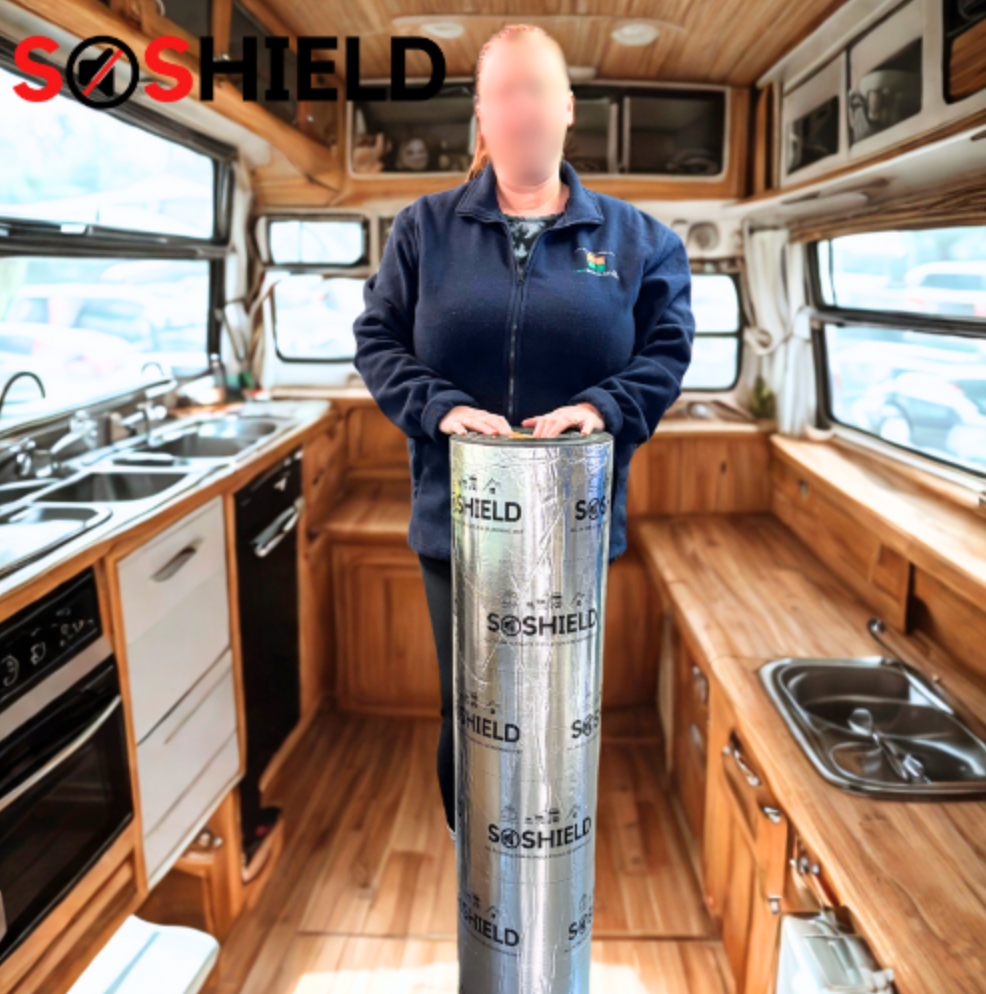 SOShield campervan insulation with foil vapour barrier and soundproofing installed in van